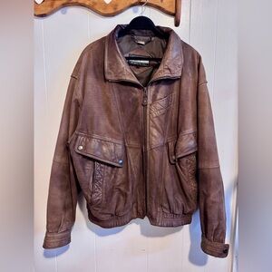 Vintage Members Only Genuine Leather Brown Bomber Jacket